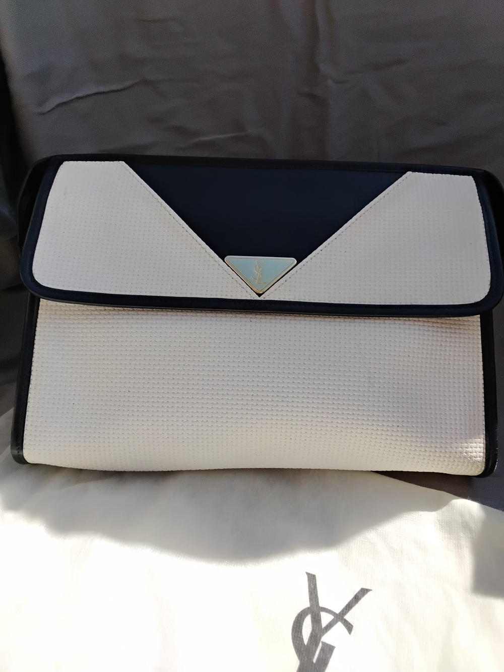 Authentic Yves Saint Laurent White and Black Envelope Clutch